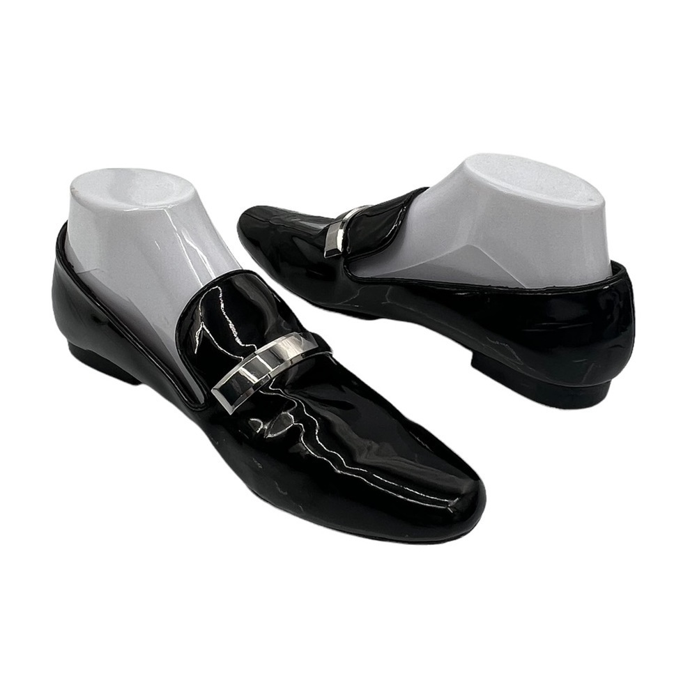 Zara Black Patent Silver Metal Buckle Loafers Size 38 Women's